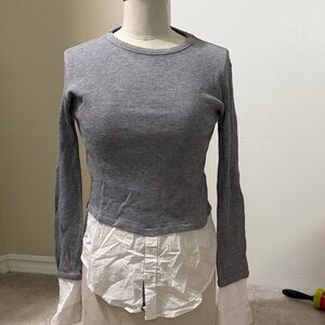 Theory Gray and White Layered Long Sleeve Top